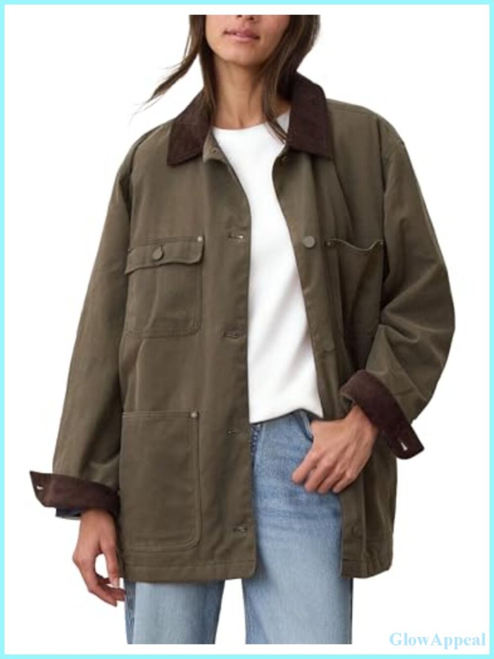 Oversized Utility Barn Jacket Corduroy Collar Cotton Coat